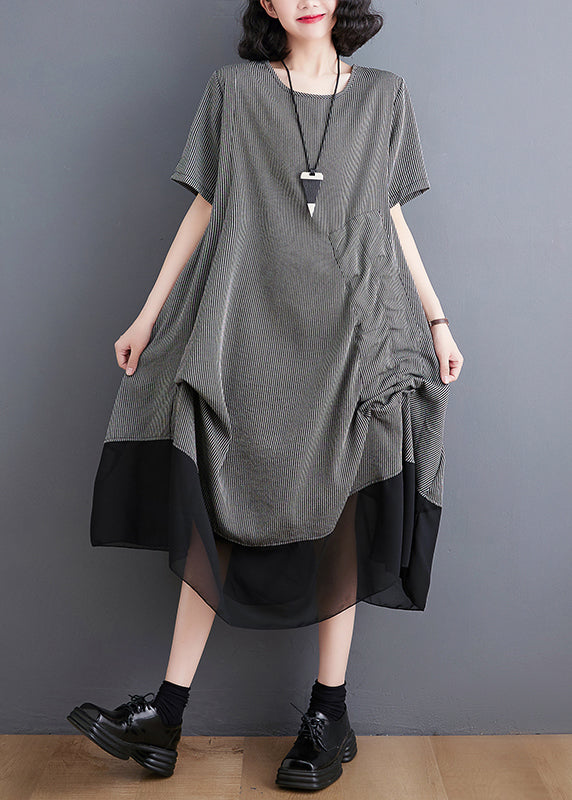 Style Grey Asymmetrical Patchwork Wrinkled Chiffon Dresses Summer LY4888 - fabuloryshop