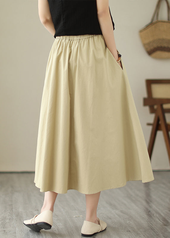 Style Khaki Chinese Button Cotton A Line Skirt Summer LY7330 - fabuloryshop