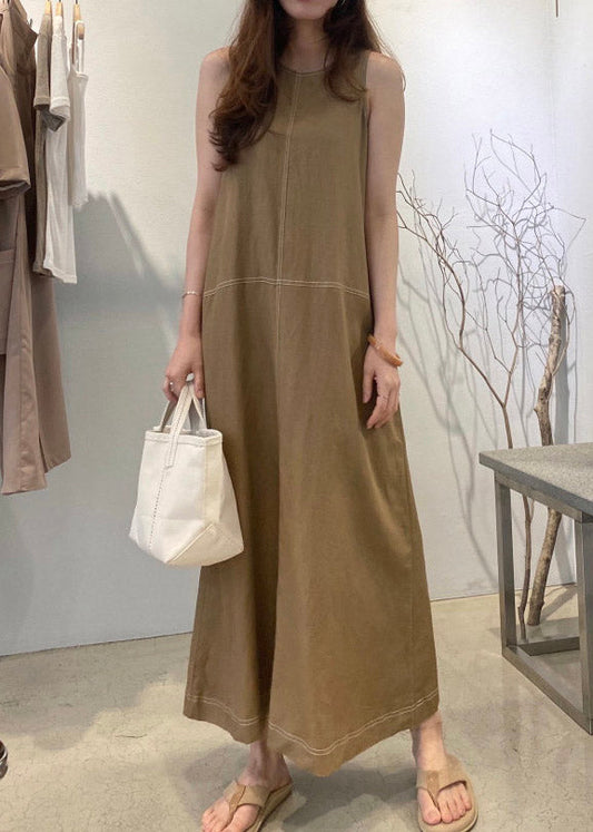 Style Khaki O-Neck Long Beach Dresses Summer LY2059 - fabuloryshop