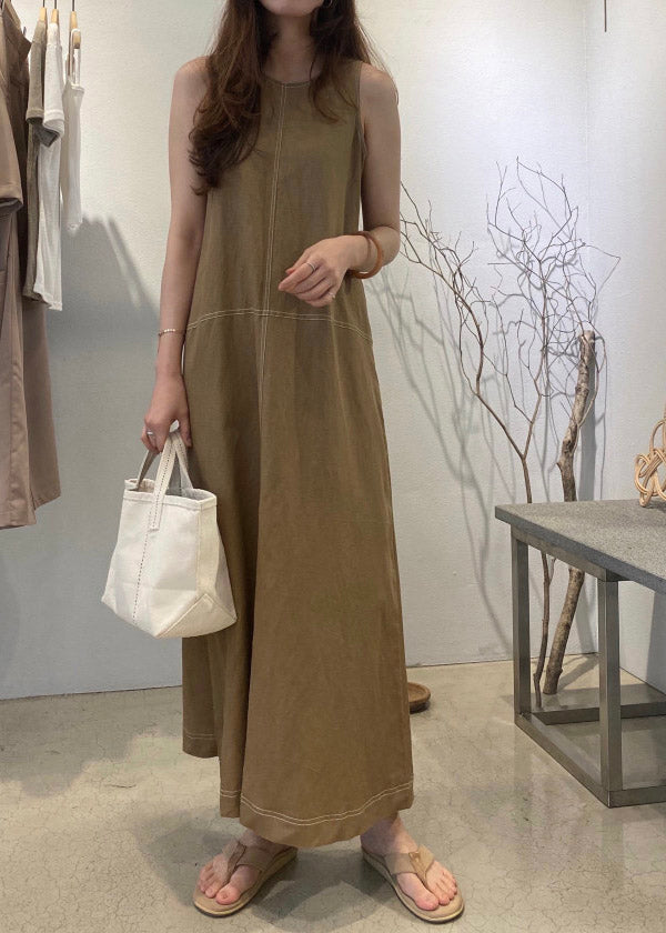 Style Khaki O-Neck Long Beach Dresses Summer LY2059 - fabuloryshop