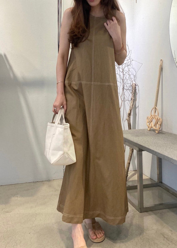 Style Khaki O-Neck Long Beach Dresses Summer LY2059 - fabuloryshop