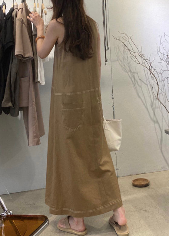 Style Khaki O-Neck Long Beach Dresses Summer LY2059 - fabuloryshop