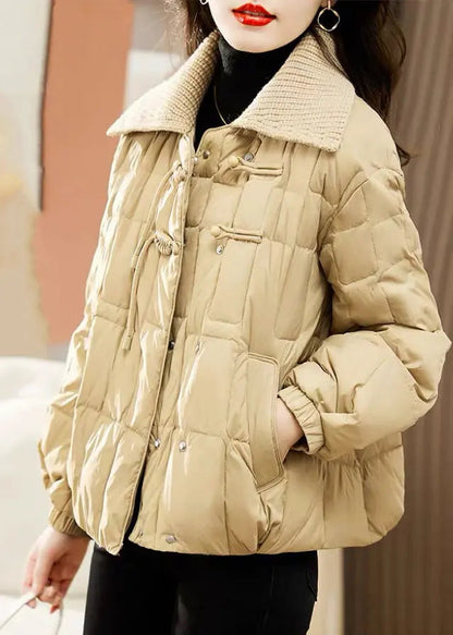 Style Khaki Tasseled Pockets Patchwork Fine Cotton Filled Coat Winter Ada Fashion