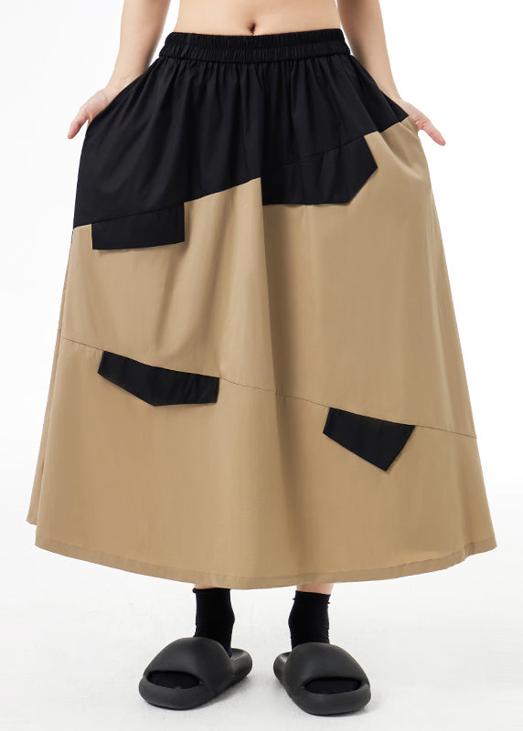 Style Khaki Wrinkled Pockets Patchwork Cotton A Line Skirts Fall Ada Fashion