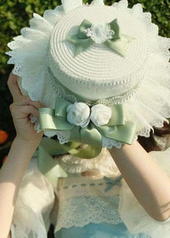 Style Light Green Lace Bow Floral Straw Woven Sun Hat LC0540 - fabuloryshop