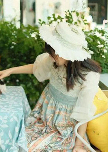 Style Light Green Lace Bow Floral Straw Woven Sun Hat LC0540 - fabuloryshop