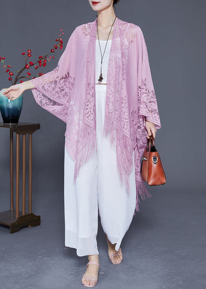 Style Light Purple Hollow Out Tasseled Lace Scarf LY2362 - fabuloryshop