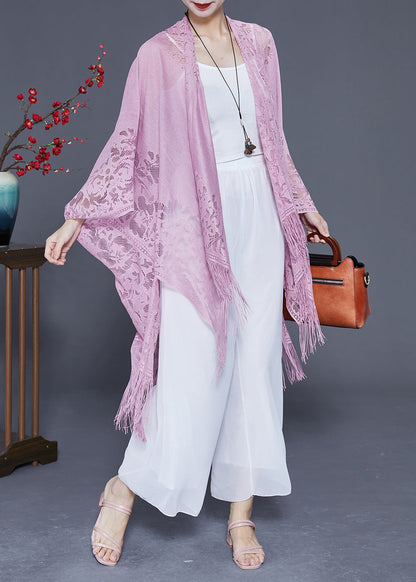 Style Light Purple Hollow Out Tasseled Lace Scarf LY2362 - fabuloryshop