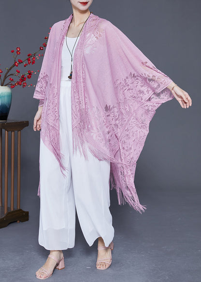 Style Light Purple Hollow Out Tasseled Lace Scarf LY2362 - fabuloryshop