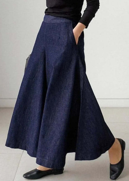 Style Navy High Waist Pockets Denim Pants Skirt Summer LY3955 - fabuloryshop