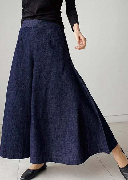 Style Navy High Waist Pockets Denim Pants Skirt Summer LY3955 - fabuloryshop