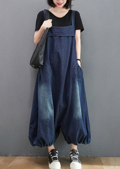 Style Navy Pockets Patchwork Denim Lantern Jumpsuit Summer LY5307 - fabuloryshop