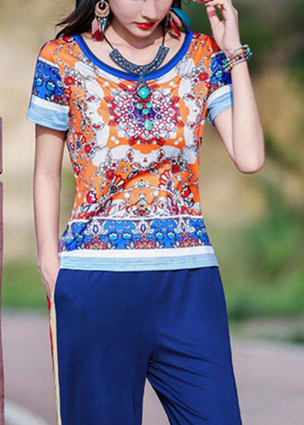 Style Orange O-Neck Print T Shirt Short Sleeve LY0194 - fabuloryshop