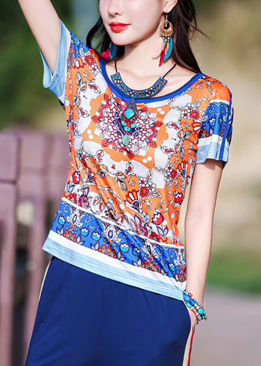 Style Orange O-Neck Print T Shirt Short Sleeve LY0194 - fabuloryshop