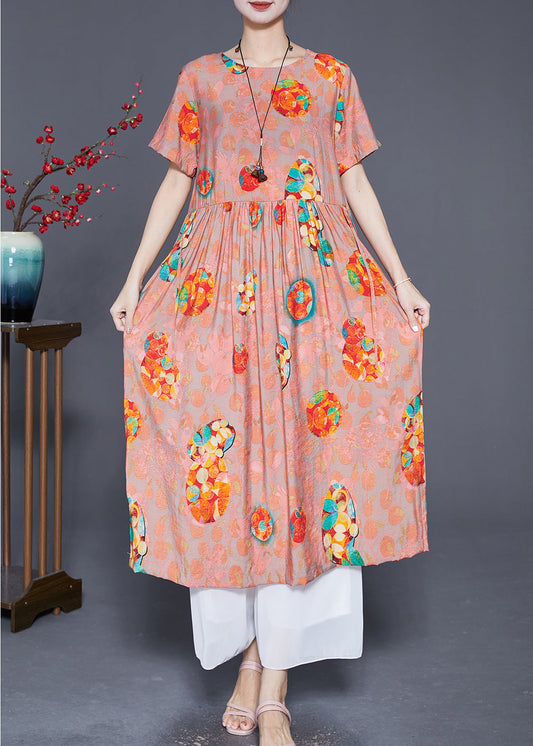 Style Orange Oversized Print Linen Holiday Dress Summer Ada Fashion