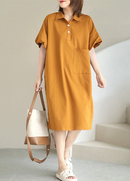 Style Orange Peter Pan Collar Pocket Cotton Maxi Dresses Summer LY5354 - fabuloryshop