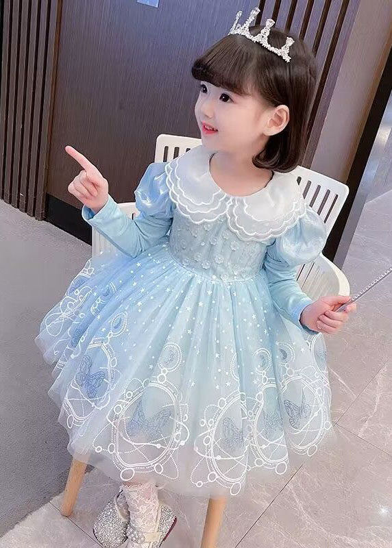 Style Pink Embroideried Patchwork Tulle Kids Long Dresses Long Sleeve Ada Fashion