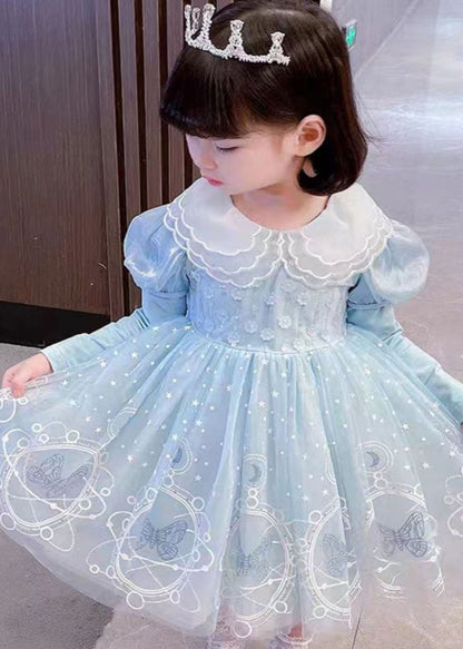 Style Pink Embroideried Patchwork Tulle Kids Long Dresses Long Sleeve Ada Fashion