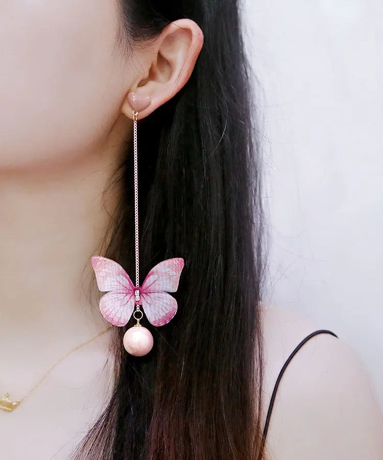 Style Pink Inladi Gem Stone Zircon Love Butterfly Drop Earrings Ada Fashion