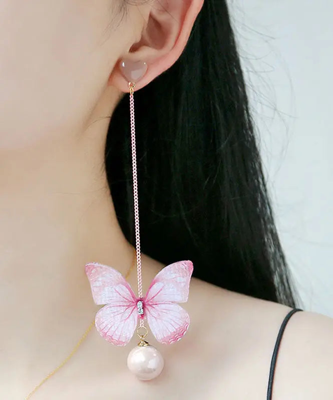 Style Pink Inladi Gem Stone Zircon Love Butterfly Drop Earrings Ada Fashion