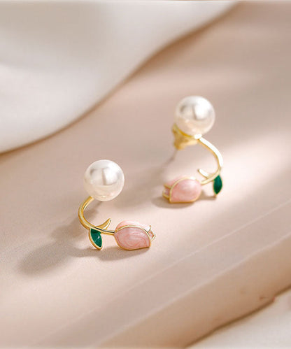 Style Pink Silver Overgild Pearl Oil Drip Hoop Earrings TW1045 - fabuloryshop