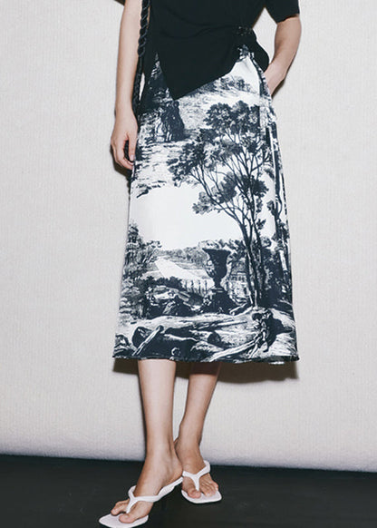 Style Print High Waist Silk A Line Skirts Summer Ada Fashion