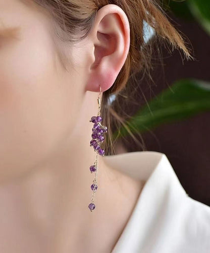 Style Purple Crystal Tassel 14K Gold Drop Earrings Ada Fashion