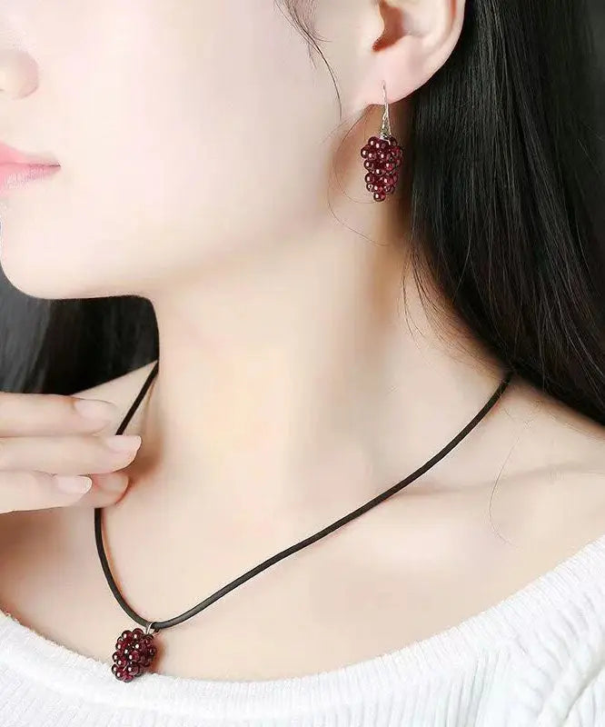 Style Purple Hand Knitting Garnet Grape Pendant Necklace Ada Fashion