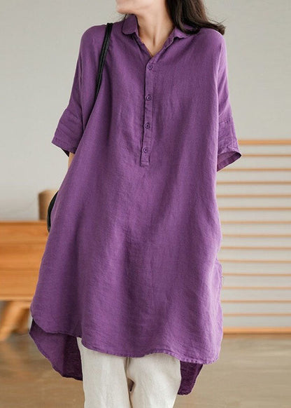 Style Purple Peter Pan Collar Button Linen Shirts Summer LY2099 - fabuloryshop