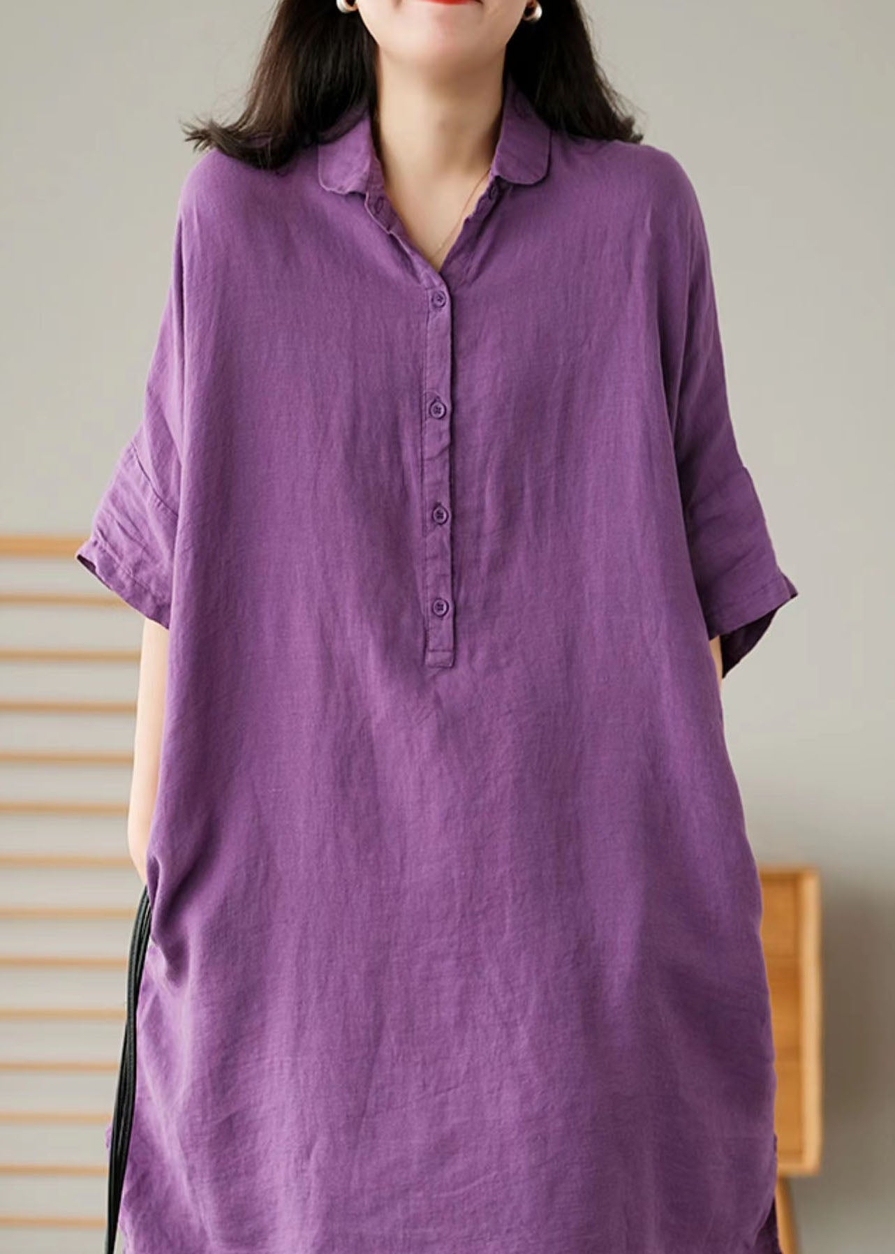 Style Purple Peter Pan Collar Button Linen Shirts Summer LY2099 - fabuloryshop