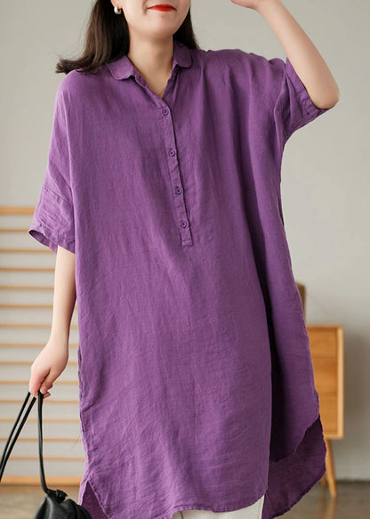 Style Purple Peter Pan Collar Button Linen Shirts Summer LY2099 - fabuloryshop