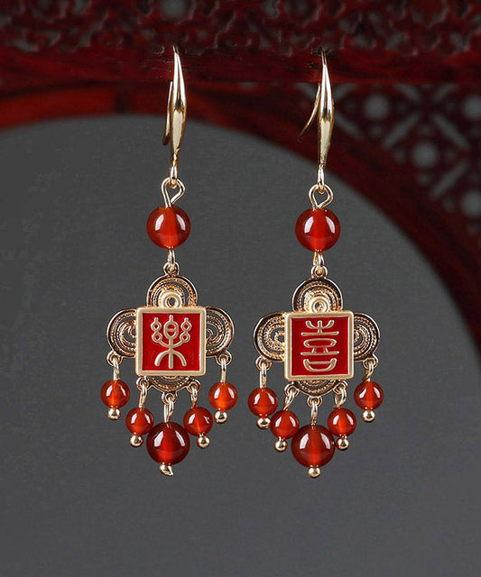 Style Red Copper Agate Cloisonne Graphic Drop Earrings LY2021 - fabuloryshop