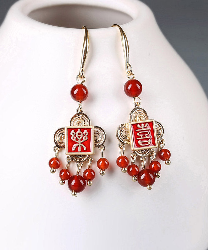 Style Red Copper Agate Cloisonne Graphic Drop Earrings LY2021 - fabuloryshop