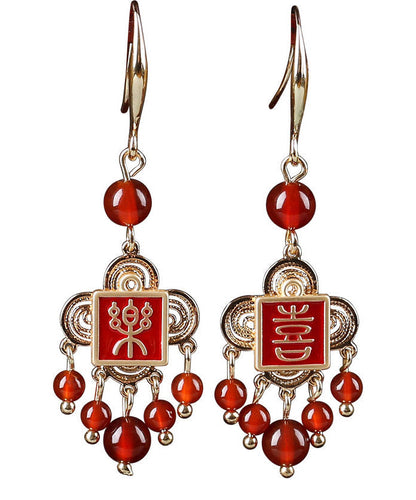 Style Red Copper Agate Cloisonne Graphic Drop Earrings LY2021 - fabuloryshop