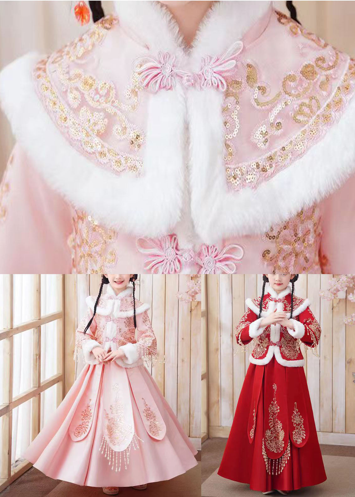 Style Red Embroideried Tassel Girls Coats And Long Skirts Two Piece Set Long Sleeve Ada Fashion