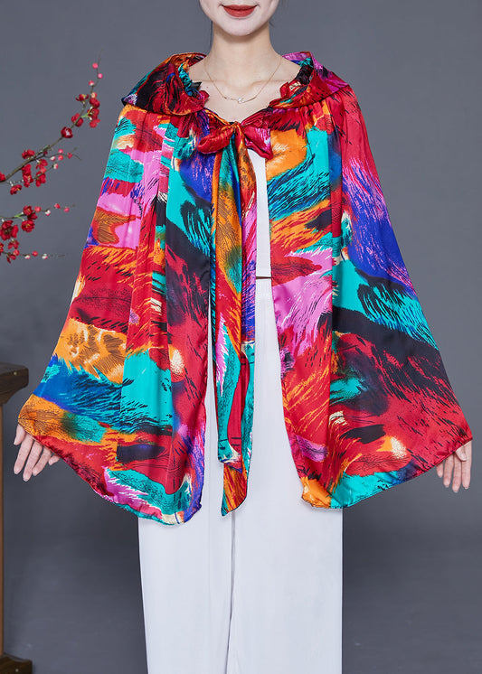 Style Red Hooded Print Silk Shawl LY2356 - fabuloryshop