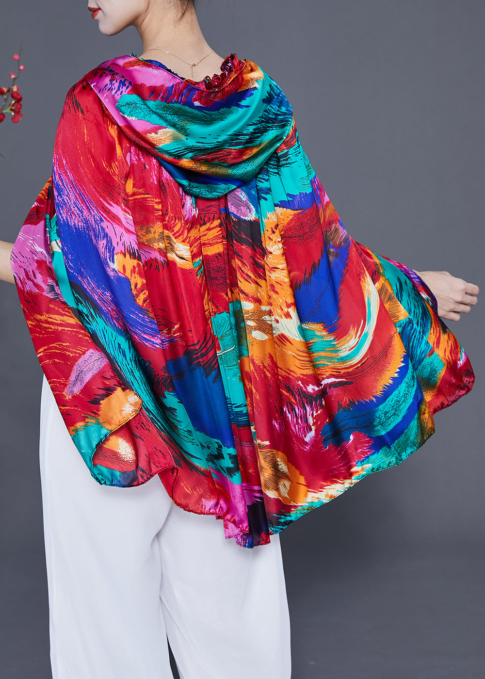 Style Red Hooded Print Silk Shawl LY2356 - fabuloryshop