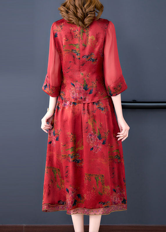 Style Red Tasseled Wrinkled Embroideried Silk Two Piece Set Clothing Summer LC0273 - fabuloryshop