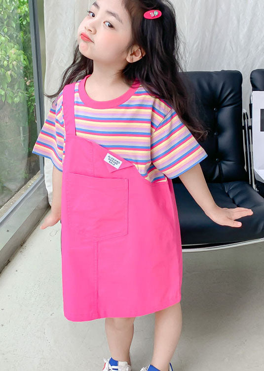 Style Rose O Neck Patchwork False Two Pieces Cotton Baby Girls Dress Summer LY5446 - fabuloryshop