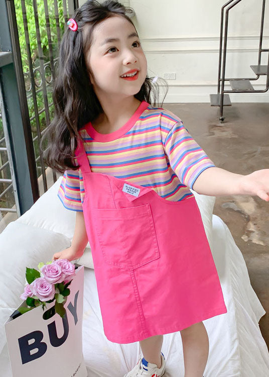 Style Rose O Neck Patchwork False Two Pieces Cotton Baby Girls Dress Summer LY5446 - fabuloryshop