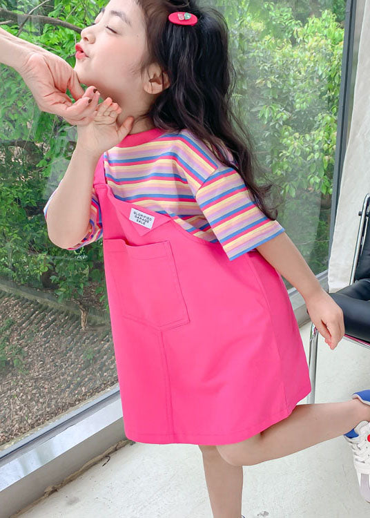 Style Rose O Neck Patchwork False Two Pieces Cotton Baby Girls Dress Summer LY5446 - fabuloryshop