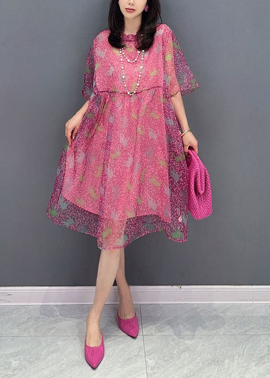 Style Rose O Neck Wrinkled Patchwork False Two Pieces Tulle Mid Dress Summer LY5735 - fabuloryshop