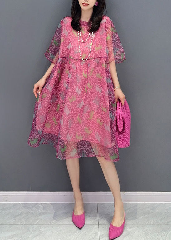 Style Rose O Neck Wrinkled Patchwork False Two Pieces Tulle Mid Dress Summer LY5735 - fabuloryshop