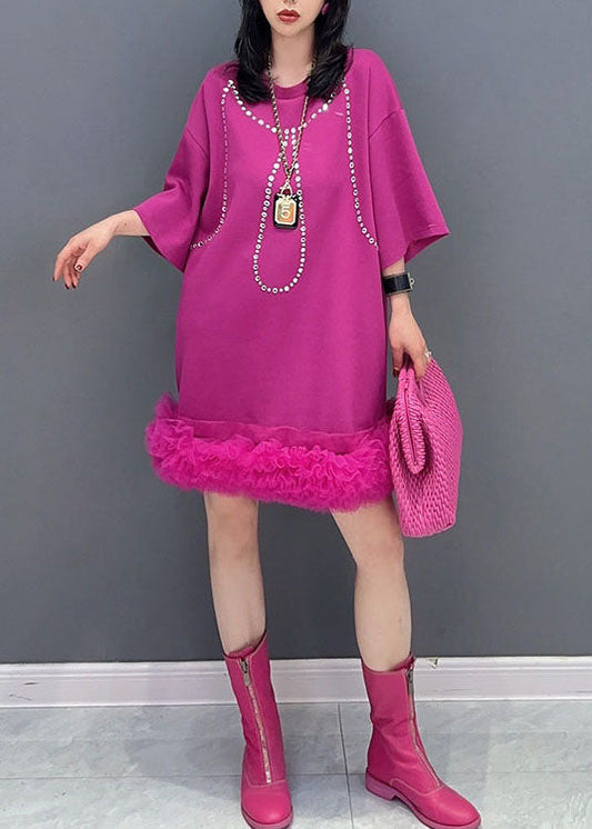 Style Rose Tulle Ruffled Zircon Patchwork Cotton Dress Summer LC0341 - fabuloryshop