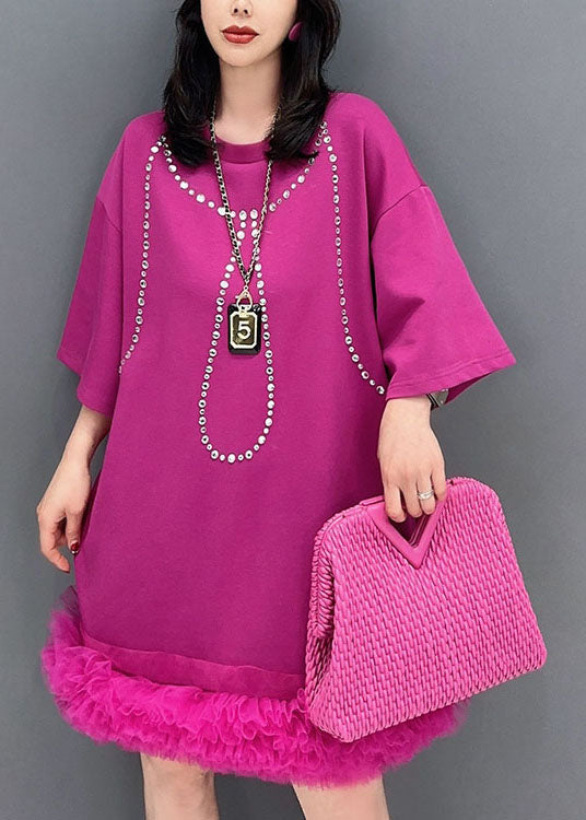 Style Rose Tulle Ruffled Zircon Patchwork Cotton Dress Summer LC0341 - fabuloryshop