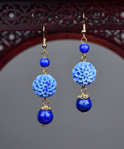 Style Royalblue Metal Jade Synthetic Flower Drop Earrings LY2218 - fabuloryshop