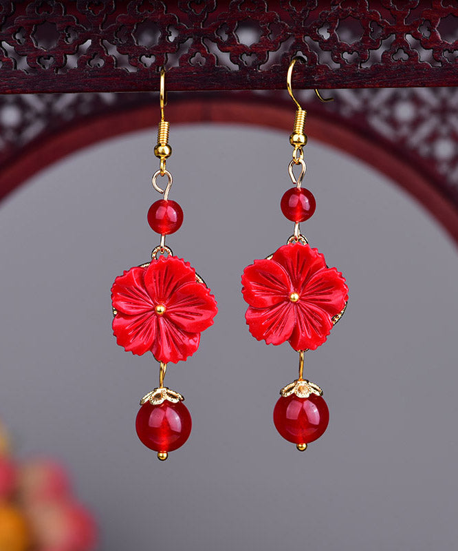 Style Royalblue Metal Jade Synthetic Flower Drop Earrings LY2218 - fabuloryshop