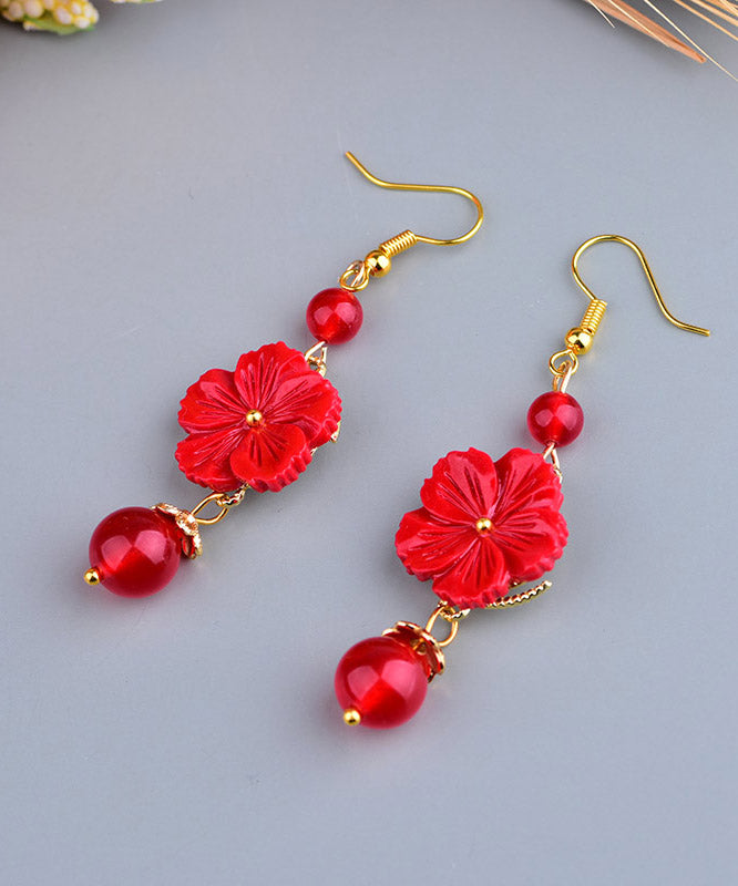 Style Royalblue Metal Jade Synthetic Flower Drop Earrings LY2218 - fabuloryshop