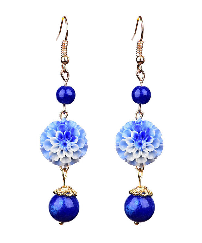 Style Royalblue Metal Jade Synthetic Flower Drop Earrings LY2218 - fabuloryshop