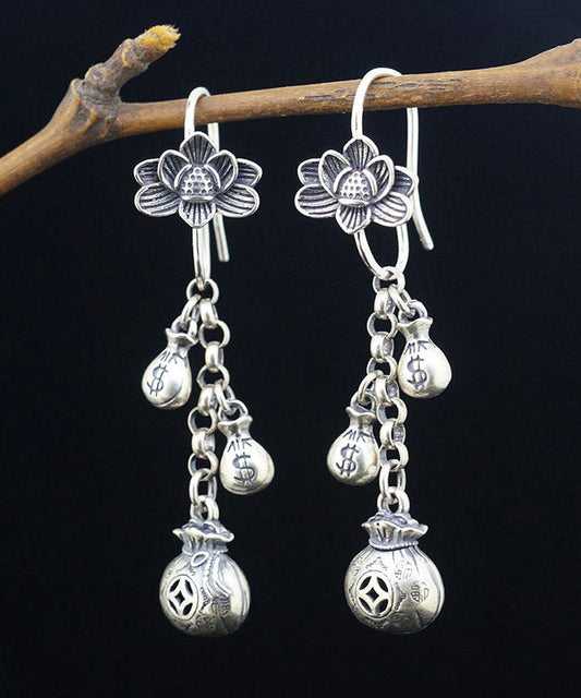 Style Silk Sterling Silver Lotus Tassel Drop Earrings LY2033 - fabuloryshop